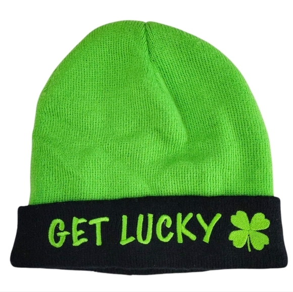 Get Lucky Men/Womens St. Patricks Day Green and Black Winter Hat Size 1 size - Picture 7 of 7